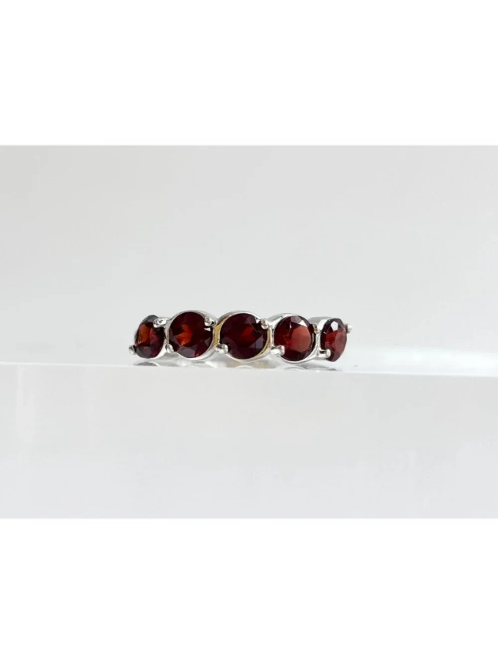 Multi Garnet Gemstone Minimalist Row Set Sterling Silver 925 Vintage Ring - sz 8